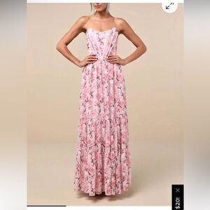 Lulus Special Moment Pink Floral Strapless Bustier Maxi Dress XL
